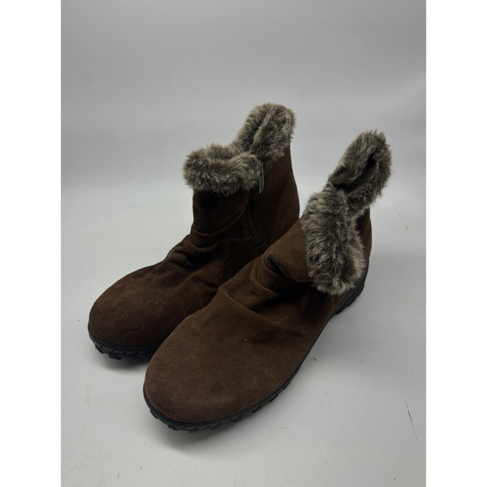 Khombu Lindsey Brown Suede Faux Fur Trim Ankle Boots Womens 9M 1077489